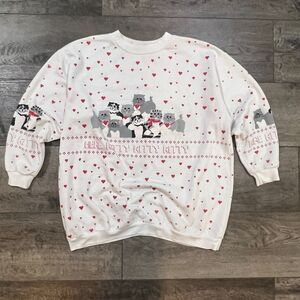 Vintage 80s SCARAB Here Kitty Kitty Cat Sweatshirt Novelty AOP Print Women’s XL